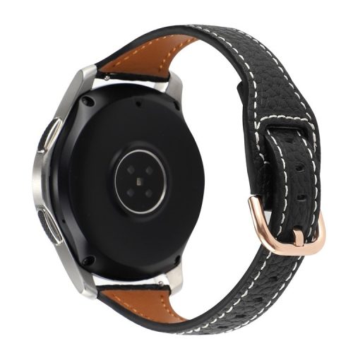 20mm T-shape Watchband for Samsung Galaxy Watch 5 Pro 45mm / Watch4 Classic 42mm / 46mm Litchi Texture Genuine Leather Watch Strap - Black