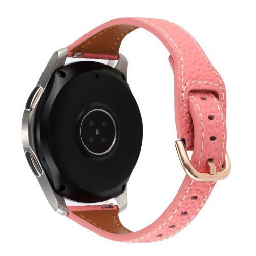 20mm T-shape Watchband for Samsung Galaxy Watch 5 Pro 45mm / Watch4 Classic 42mm / 46mm Litchi Texture Genuine Leather Watch Strap - Deep Pink