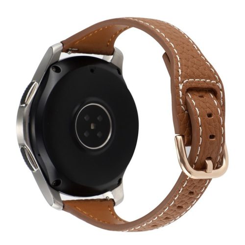 20mm T-shape Watchband for Samsung Galaxy Watch 5 Pro 45mm / Watch4 Classic 42mm / 46mm Litchi Texture Genuine Leather Watch Strap - Brown