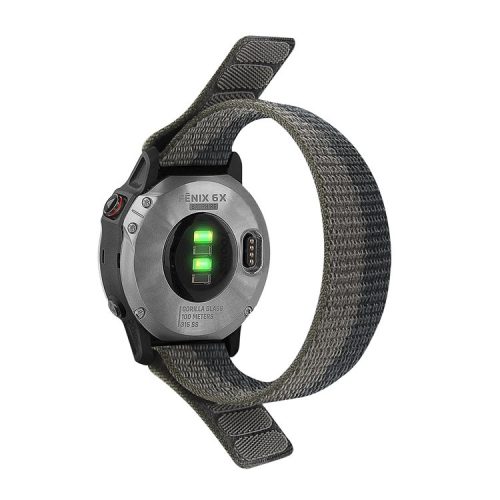 For Garmin Descent G1 / Fenix 7 / 6 Pro  /  5 Plus Nylon Watch Band Adjustable Sport Loop Strap Wristband Replacement Bracelet - Black / Grey