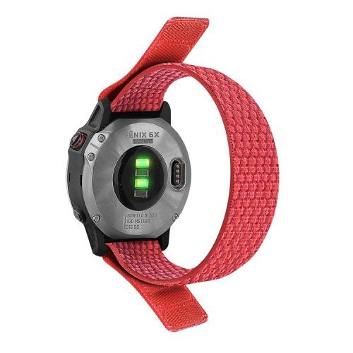 For Garmin Descent G1 / Fenix 7 / 6 Pro  /  5 Plus Nylon Watch Band Adjustable Sport Loop Strap Wristband Replacement Bracelet - Red