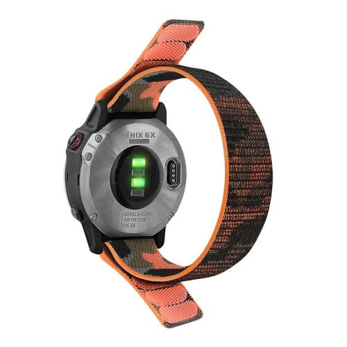 For Garmin Descent G1 / Fenix 7 / 6 Pro  /  5 Plus Nylon Watch Band Adjustable Sport Loop Strap Wristband Replacement Bracelet - Camouflage Orange