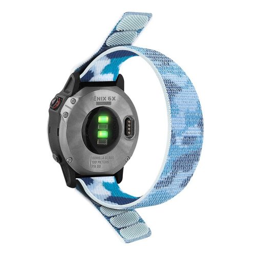 For Garmin Descent G1 / Fenix 7 / 6 Pro  /  5 Plus Nylon Watch Band Adjustable Sport Loop Strap Wristband Replacement Bracelet - Camouflage Blue