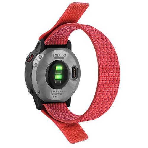 For Garmin Tactix 7 Pro / Fenix 7X / 6X Pro Replacement Nylon Watch Band 26mm Adjustable Magic Tape Wrist Strap - Red