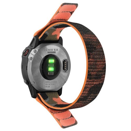 For Garmin Tactix 7 Pro / Fenix 7X / 6X Pro Replacement Nylon Watch Band 26mm Adjustable Magic Tape Wrist Strap - Camouflage Orange