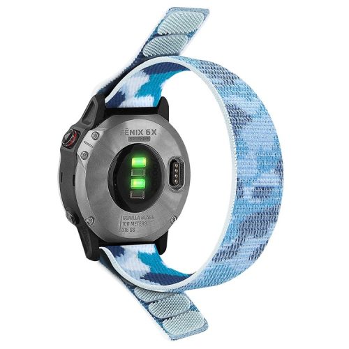 For Garmin Tactix 7 Pro / Fenix 7X / 6X Pro Replacement Nylon Watch Band 26mm Adjustable Magic Tape Wrist Strap - Camouflage Blue