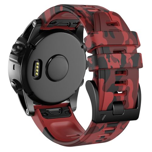 For Garmin Descent G1 / Instinct 2 / Epix Gen2 Printed Pattern Watch Band Soft Silicone Quick Release Replacement Sport Strap - Camouflage Red