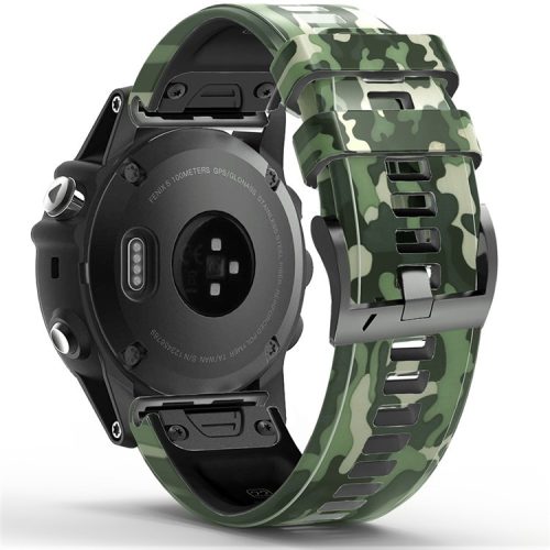 For Garmin Descent G1 / Instinct 2 / Epix Gen2 Printed Pattern Watch Band Soft Silicone Quick Release Replacement Sport Strap - Camouflage Green