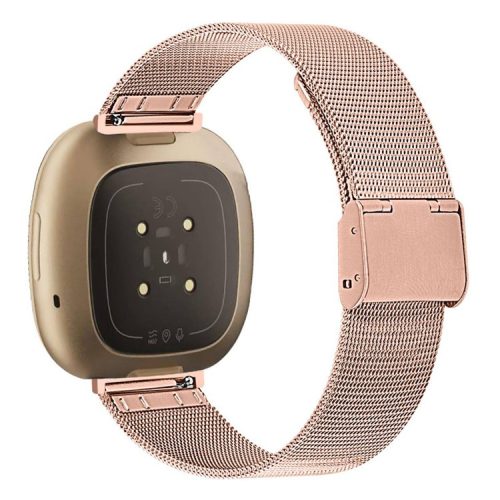 For Fitbit Versa 4 / Sense 2 Adjustable Milanese Watchband Metal Watch Strap with Buckle - Rose Gold