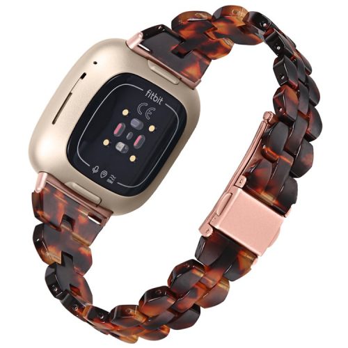 For Fitbit Versa 4 / Sense 2 Resin Watch Band Lightweight Watch Strap Smart Bracelet Replacement Parts - Tortoiseshell Color