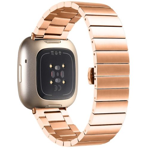 For Fitbit Versa 4 / Sense 2 Smart Watch Band Buckle Design Metal Replacement Wrist Strap - Rose Gold