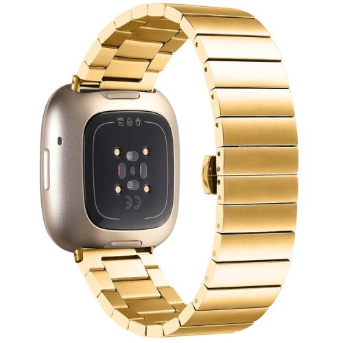 For Fitbit Versa 3 / Fitbit Sense Buckle Design Smart Watch Band Metal Replacement Wrist Strap - Gold