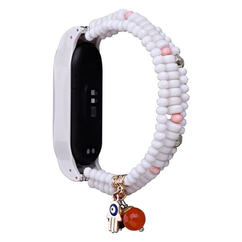 For Xiaomi Mi Band 3 / Band 4 Beaded Bracelet Holiday Style Watch Band Replacement Strap - White