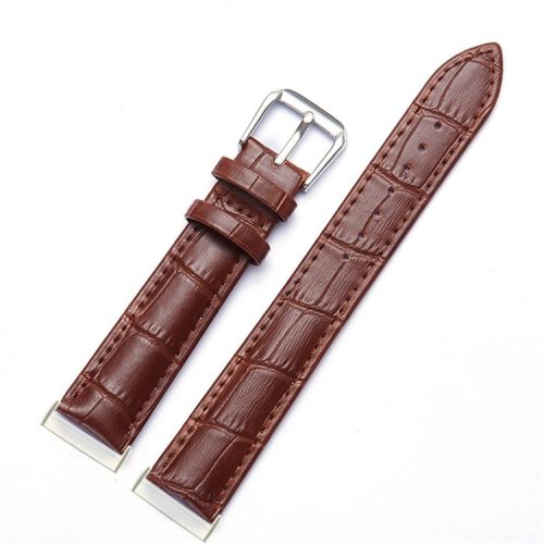 For Fitbit Versa 4 / Sense 2 Genuine Leather Watch Strap Crocodile Texture Replacement Band Stainless Steel Buckle Bracelet - Brown