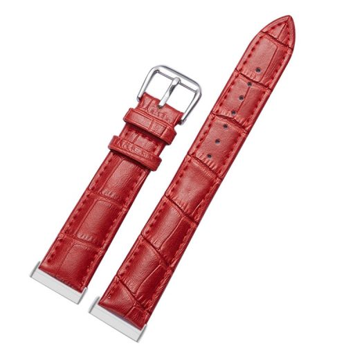 For Fitbit Versa 4 / Sense 2 Genuine Leather Watch Strap Crocodile Texture Replacement Band Stainless Steel Buckle Bracelet - Red