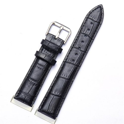 For Fitbit Versa 4 / Sense 2 Genuine Leather Watch Strap Crocodile Texture Replacement Band Stainless Steel Buckle Bracelet - Black