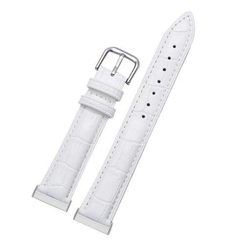 For Fitbit Versa 4 / Sense 2 Genuine Leather Watch Strap Crocodile Texture Replacement Band Stainless Steel Buckle Bracelet - White