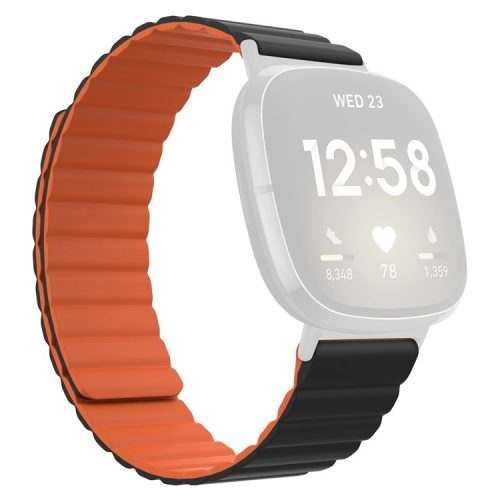 For Fitbit Versa 4 / Sense 2 Magnetic Attraction Silicone Smart Watch Strap Replacement Wrist Band - Black / Orange