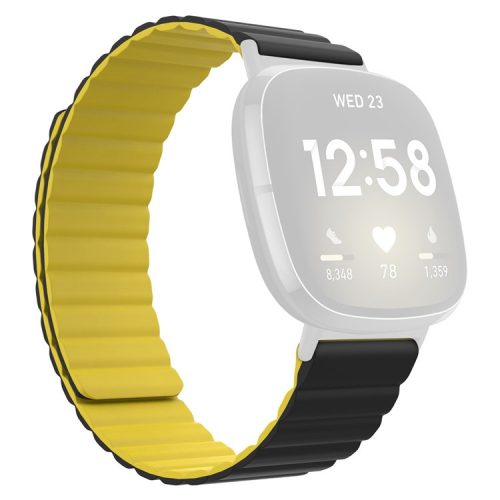 For Fitbit Versa 4 / Sense 2 Magnetic Attraction Silicone Smart Watch Strap Replacement Wrist Band - Black / Yellow