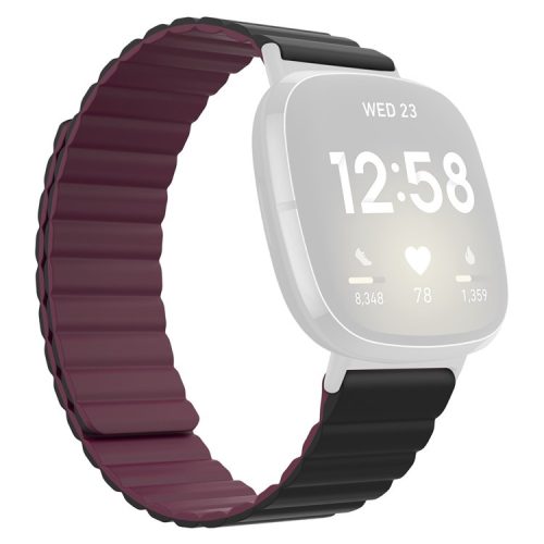 For Fitbit Versa 4 / Sense 2 Magnetic Attraction Silicone Smart Watch Strap Replacement Wrist Band - Black / Wine Red