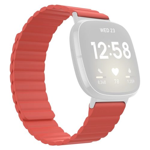 For Fitbit Versa 4 / Sense 2 Magnetic Attraction Silicone Smart Watch Strap Replacement Wrist Band - Red