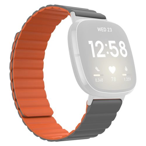 For Fitbit Versa 4 / Sense 2 Magnetic Attraction Silicone Smart Watch Strap Replacement Wrist Band - Grey / Orange