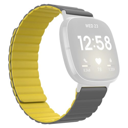 For Fitbit Versa 4 / Sense 2 Magnetic Attraction Silicone Smart Watch Strap Replacement Wrist Band - Grey / Yellow