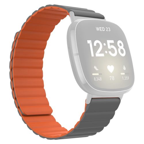 For Fitbit Versa 3 / Fitbit Sense Magnetic Silicone Watchband Universal Quick Release Watch Strap - Grey / Orange