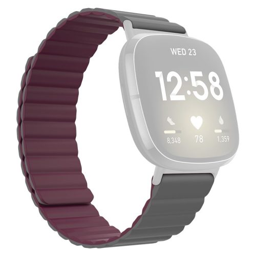 For Fitbit Versa 3 / Fitbit Sense Magnetic Silicone Watchband Universal Quick Release Watch Strap - Grey / Wine Red