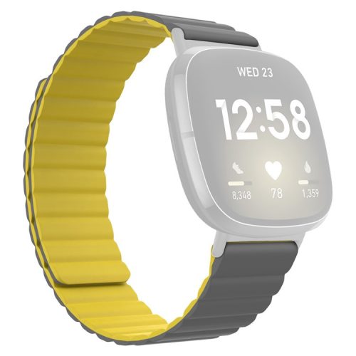 For Fitbit Versa 3 / Fitbit Sense Magnetic Silicone Watchband Universal Quick Release Watch Strap - Grey / Yellow