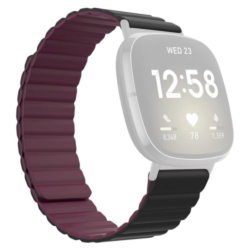 For Fitbit Versa 3 / Fitbit Sense Magnetic Silicone Watchband Universal Quick Release Watch Strap - Black / Wine Red