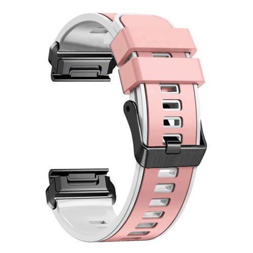 For Garmin Descent G1 / Instinct 2 Watch Strap Replacement Quick Release Dual-color Silicone Watch Band  - Pink  /  White