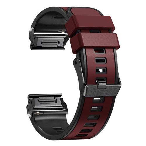 For Garmin Descent G1 / Instinct 2 Watch Strap Replacement Quick Release Dual-color Silicone Watch Band  - Wine Red  /  Black