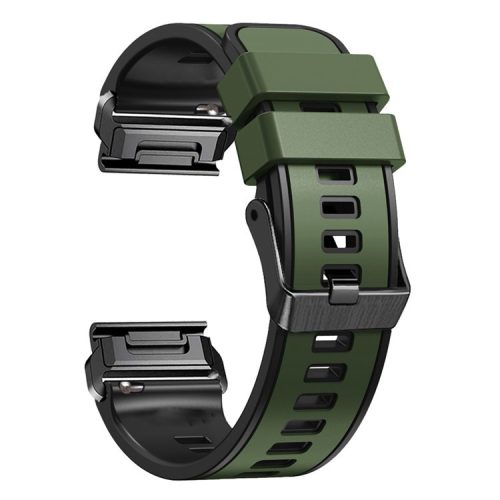 For Garmin Descent G1 / Instinct 2 Watch Strap Replacement Quick Release Dual-color Silicone Watch Band  - Army Green  /  Black