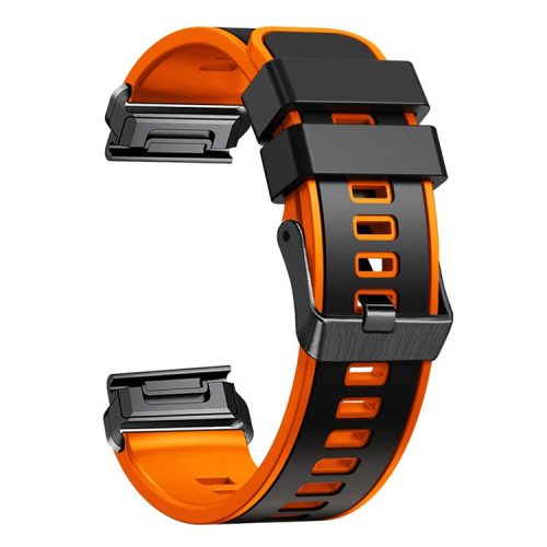 For Garmin Tactix 7 Pro / Tactix Delta Replacement Wristband Quick Release Dual-color Soft Silicone Sport Watch Band  - Black  /  Orange