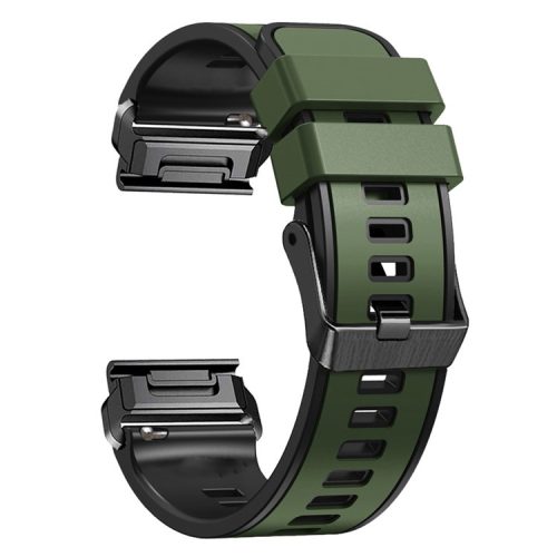 For Garmin Tactix 7 Pro / Tactix Delta Replacement Wristband Quick Release Dual-color Soft Silicone Sport Watch Band  - Army Green  /  Black