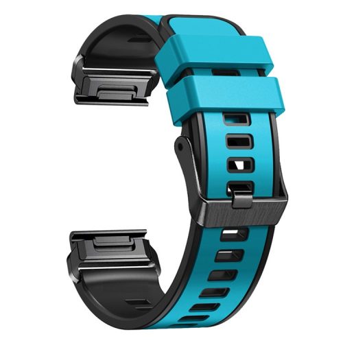 For Garmin Tactix 7 Pro / Tactix Delta Replacement Wristband Quick Release Dual-color Soft Silicone Sport Watch Band  - Sky Blue  /  Black