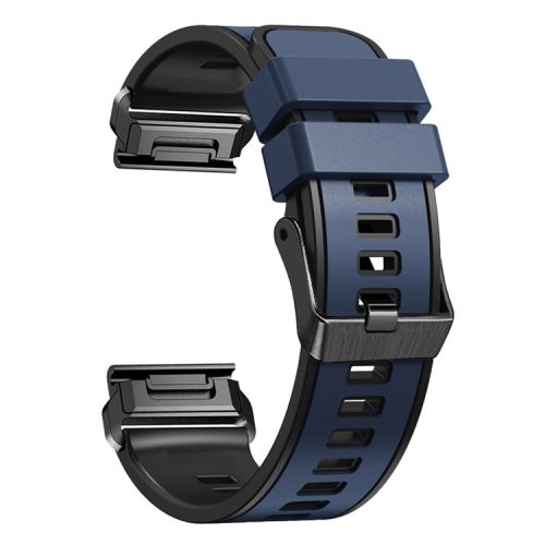 For Garmin Tactix 7 Pro / Tactix Delta Replacement Wristband Quick Release Dual-color Soft Silicone Sport Watch Band  - Dark Blue  /  Black