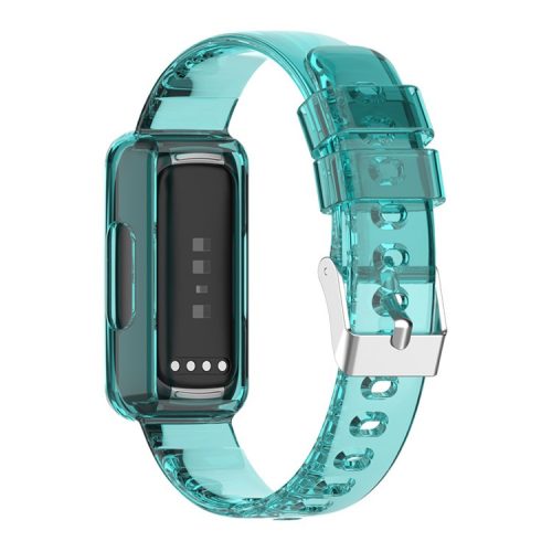 Integrated Smart Watch Strap for Fitbit Inspire 3, Silicone Watchband Adjustable Strap with Watch Case - Transparent Blue