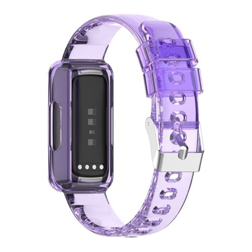 Integrated Smart Watch Strap for Fitbit Inspire 3, Silicone Watchband Adjustable Strap with Watch Case - Transparent Purple