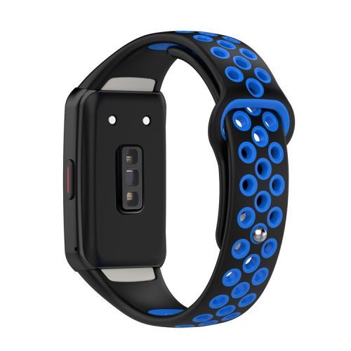 For Huawei Band 6 / Honor Band 6 Dual Color Silicone Watch Band Adjustable Wrist Strap Replacement - Black / Blue