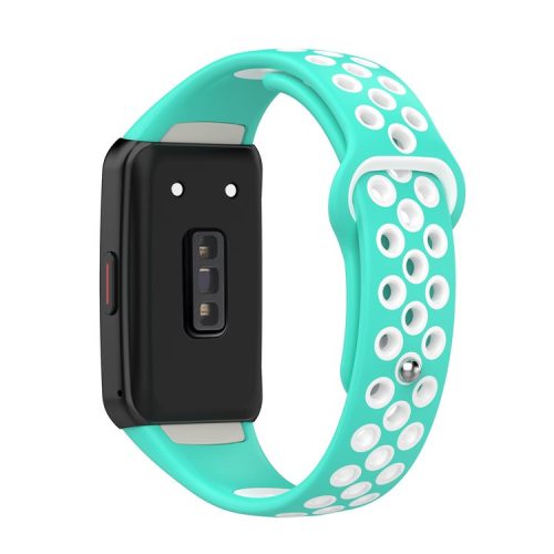 For Huawei Band 6 / Honor Band 6 Dual Color Silicone Watch Band Adjustable Wrist Strap Replacement - Cyan / White