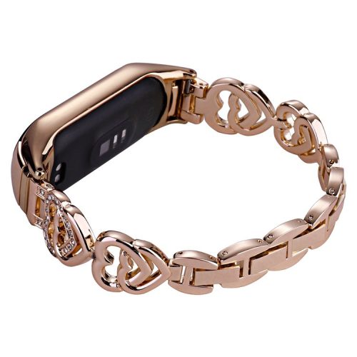 For Xiaomi Mi Band 5 / Band 6 Replacement Watch Strap Rhinestone Decoration Metal Watchband - Rose Gold