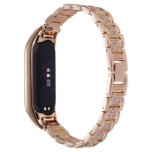 For Xiaomi Mi Band 7 Three Bead Rhinestone Decor Watch Band Metal Wrist Strap Replacement - Rose Gold