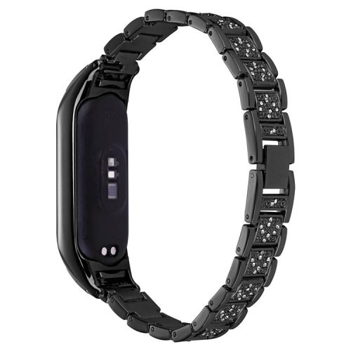 For Xiaomi Mi Band 7 Three Bead Rhinestone Decor Watch Band Metal Wrist Strap Replacement - Black