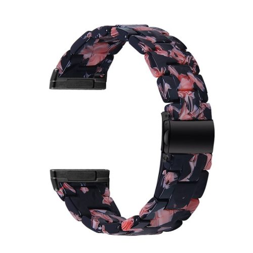 Resin Band for Fitbit Versa 4 / Sense 2 , 20mm Lightweight Watch Strap Bracelet with Stainless Steel Buckle - Black Pink Mix