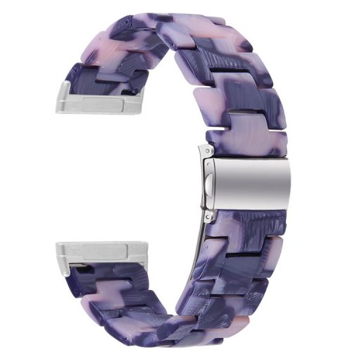 Resin Band for Fitbit Versa 4 / Sense 2 , 20mm Lightweight Watch Strap Bracelet with Stainless Steel Buckle - Ink Black  /  Pink