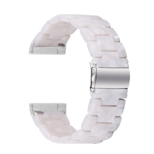 Watch Band for Fitbit Versa 4 / Sense 2 , 20mm Resin Watchband Stainless Steel Buckle Replacement Strap - Pearl White