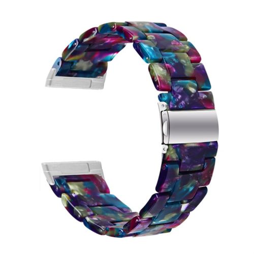 Watch Band for Fitbit Versa 4 / Sense 2 , 20mm Resin Watchband Stainless Steel Buckle Replacement Strap - Purple Green Mix