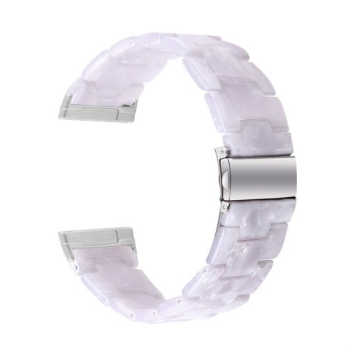 Watch Band for Fitbit Versa 4 / Sense 2 , 20mm Resin Watchband Stainless Steel Buckle Replacement Strap - Glossy White